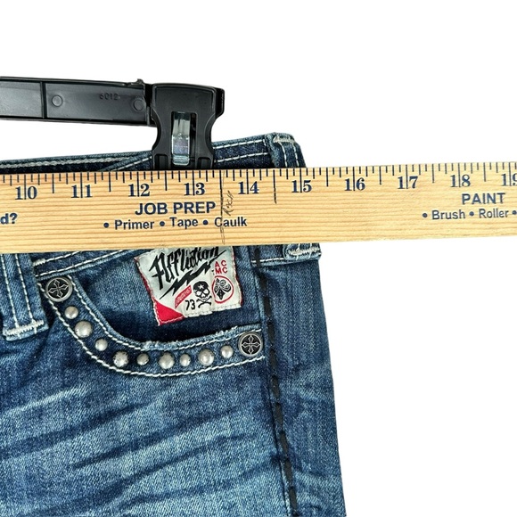 Affliction Women’s 27 Patch Jeans Denim Grunge Punk Street Whiskering Stretch - Picture 8 of 16